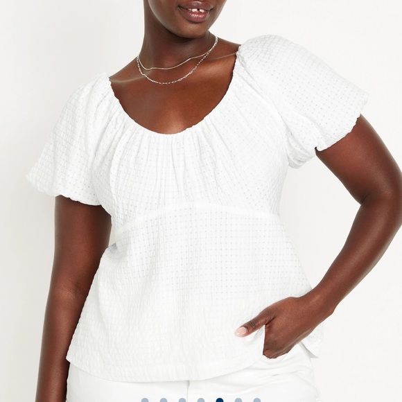 NWT OLD NAVY Waist-Defined V-Neck Top Color: White Seersucker - Picture 5 of 7